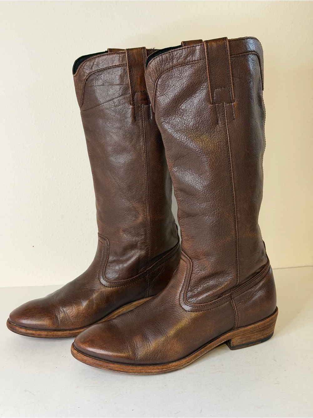 Vintage Dan Post DP853 Brown Leather Pull-On Boots Size 6.5